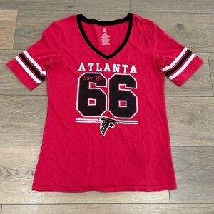 NFL Red Black Atlanta Falcons Short Sleeve V Neck Football T-Shirt Tee Top Sz L